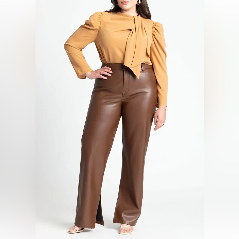 Eloquii Slit Hem Leather Pants in Rocky Road Size 30